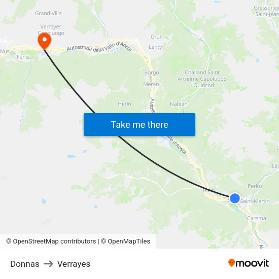 Donnas to Verrayes map