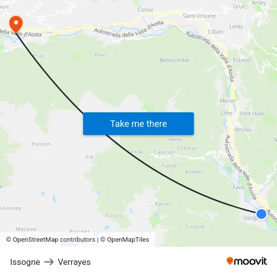 Issogne to Verrayes map