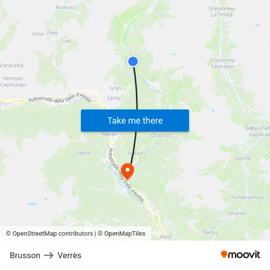 Brusson to Verrès map