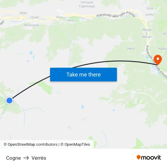 Cogne to Verrès map