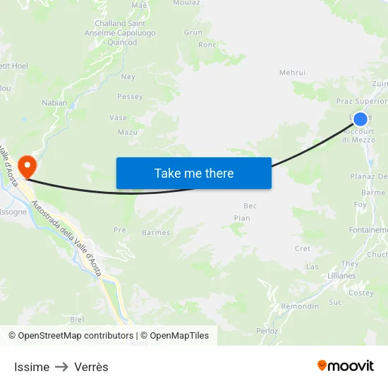 Issime to Verrès map