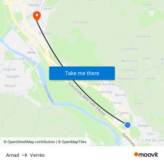 Arnad to Verrès map