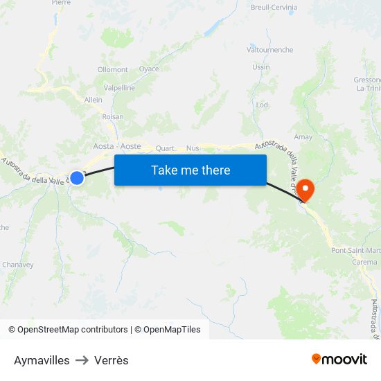 Aymavilles to Verrès map