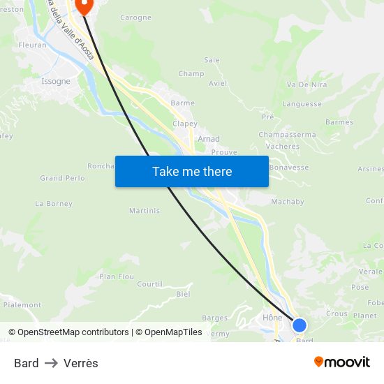 Bard to Verrès map