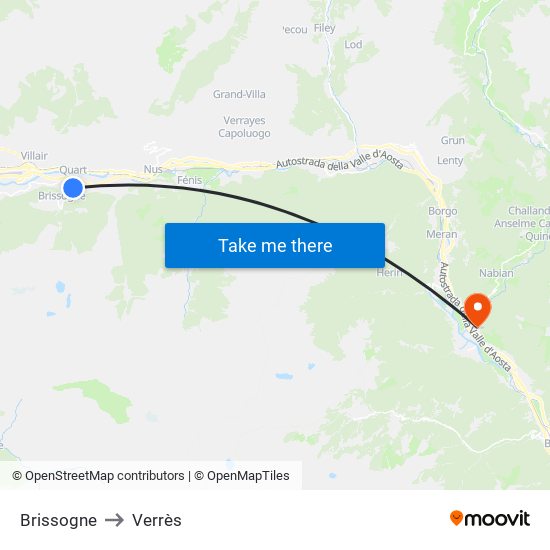 Brissogne to Verrès map