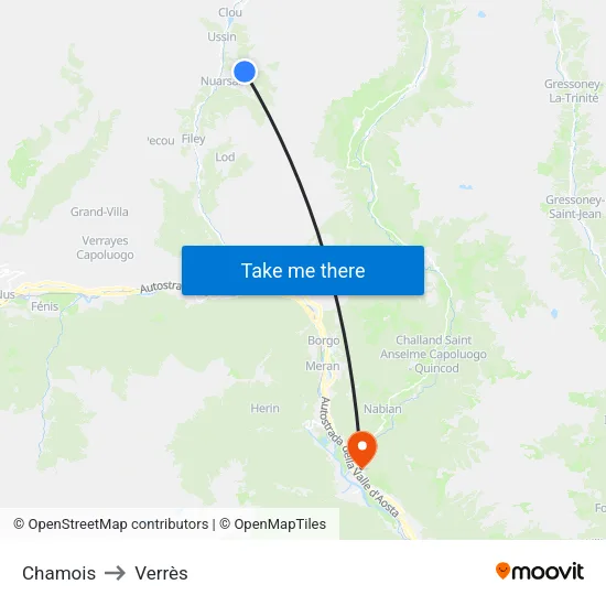 Chamois to Verrès map
