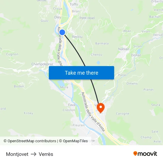 Montjovet to Verrès map