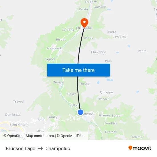 Brusson Lake to Champoluc map