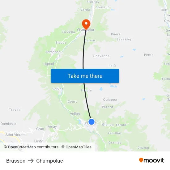 Brusson to Champoluc map