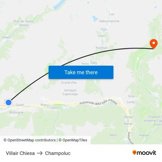 Villair Church to Champoluc map