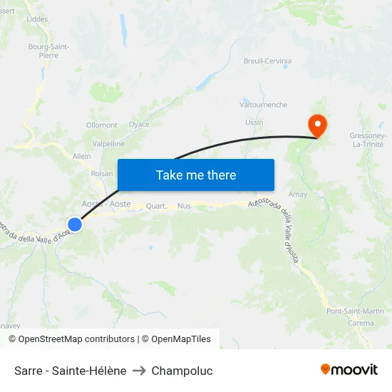 Sarre - Sainte-Hélène to Champoluc map