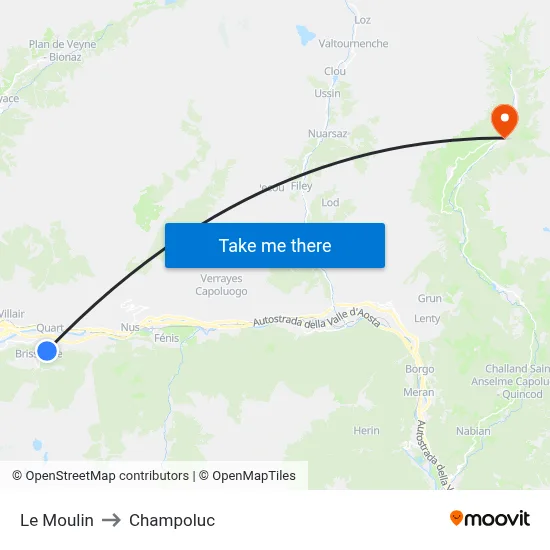 Le Moulin to Champoluc map