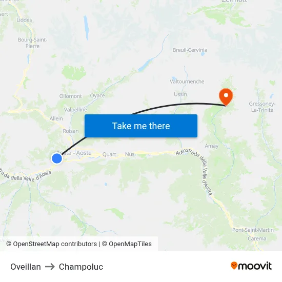 Oveillan to Champoluc map