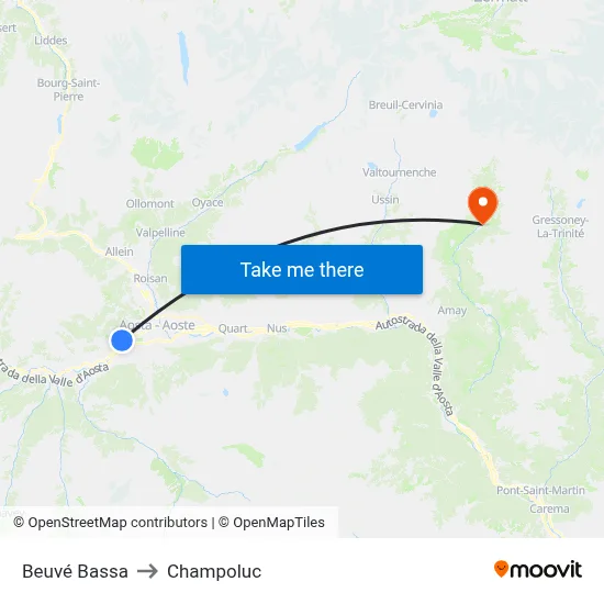Lower Beuvé to Champoluc map