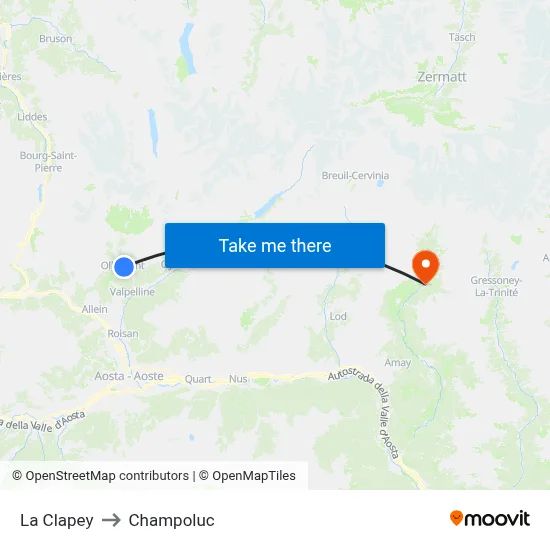 La Clapey to Champoluc map