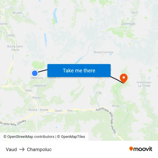 Vaud to Champoluc map
