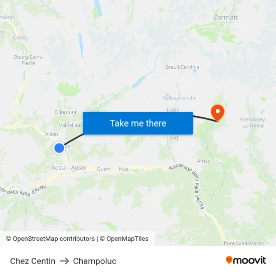 Chez Centin to Champoluc map
