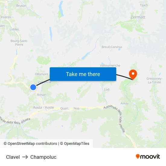 Clavel to Champoluc map