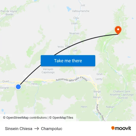 Sinsein Church to Champoluc map