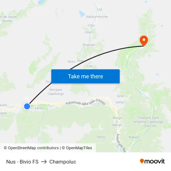 Nus - Railway Junction to Champoluc map
