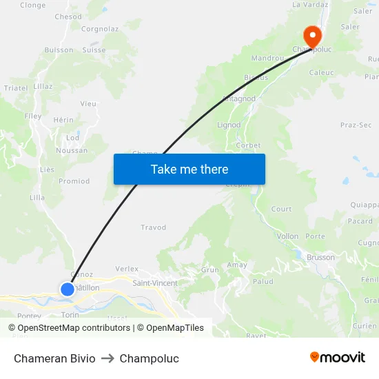 Chameran Bivio to Champoluc map
