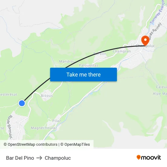 Pine Tree Bar to Champoluc map
