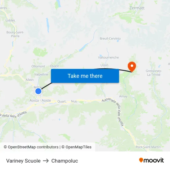 Variney Schools to Champoluc map