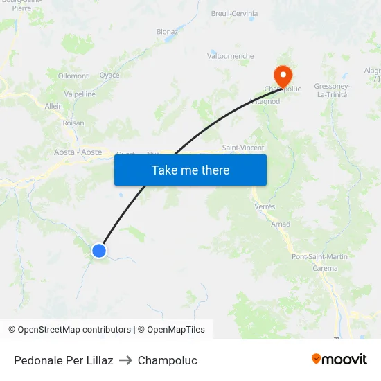 Pedestrian Path to Lillaz to Champoluc map