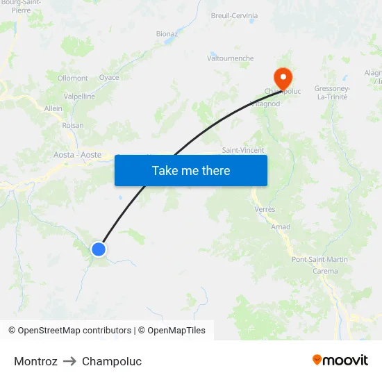 Montroz to Champoluc map