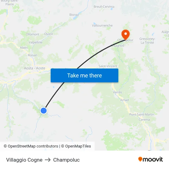 Villaggio Cogne to Champoluc map