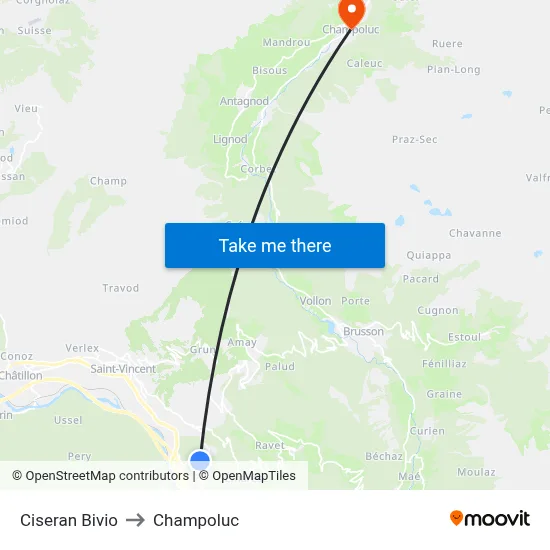 Ciseran Bivio to Champoluc map