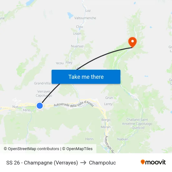 Highway 26 - Champagne (Verrayes) to Champoluc map