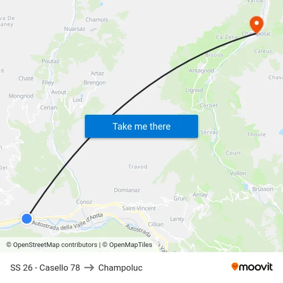 SS 26 - Casello 78 to Champoluc map