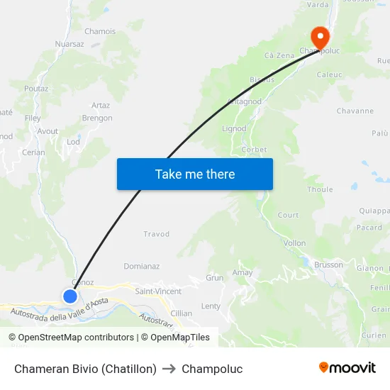 Chameran Junction (Chatillon) to Champoluc map