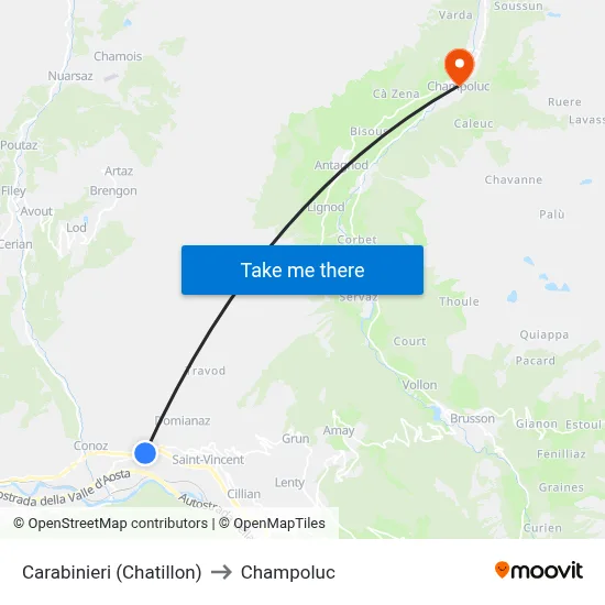 Carabinieri (Chatillon) to Champoluc map
