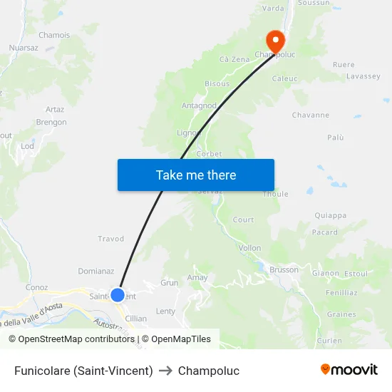 Funicular (Saint-Vincent) to Champoluc map