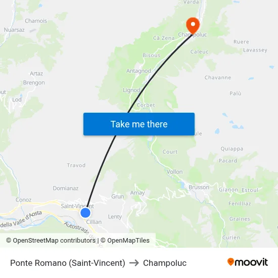 Roman Bridge (Saint-Vincent) to Champoluc map