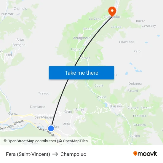 Fera (Saint-Vincent) to Champoluc map
