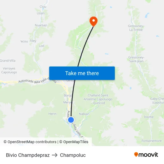 Champdepraz Junction to Champoluc map