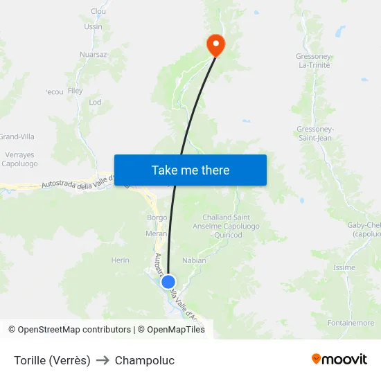 Torille (Verres) to Champoluc map