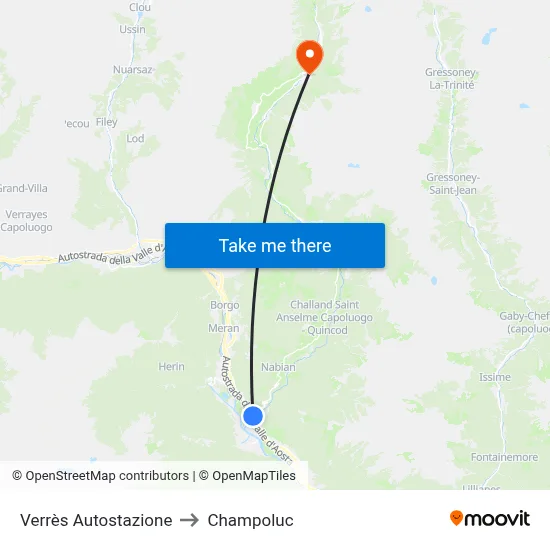 Verrès Autostazione to Champoluc map