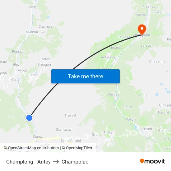 Champlong - Antey to Champoluc map