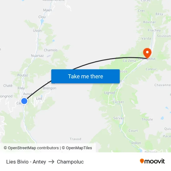 Lies Junction - Antey to Champoluc map