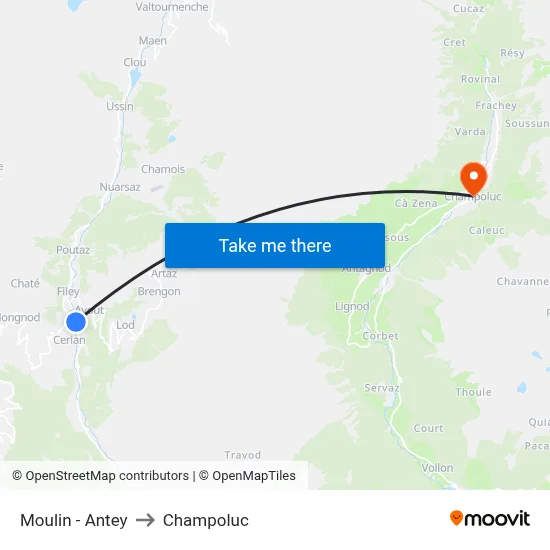 Moulin - Antey to Champoluc map