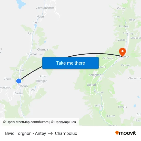 Torgnon Junction - Antey to Champoluc map