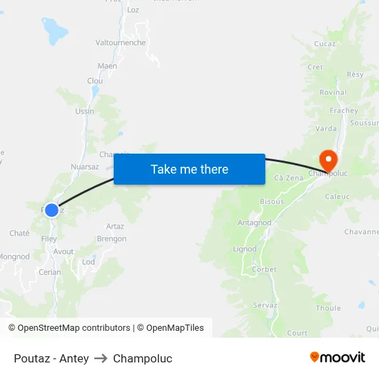 Poutaz - Antey to Champoluc map