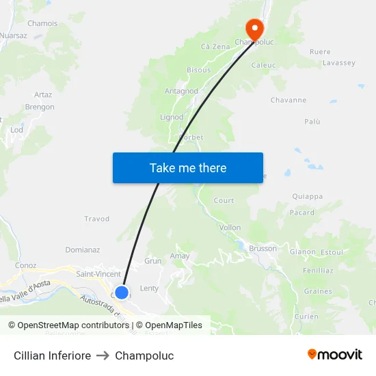 Lower Cillian to Champoluc map