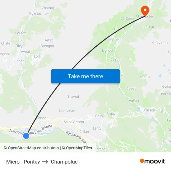 Micro - Pontey to Champoluc map