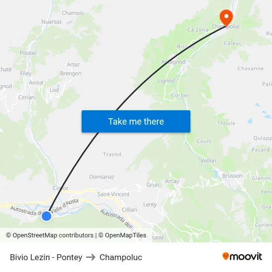Lezin Junction - Pontey to Champoluc map
