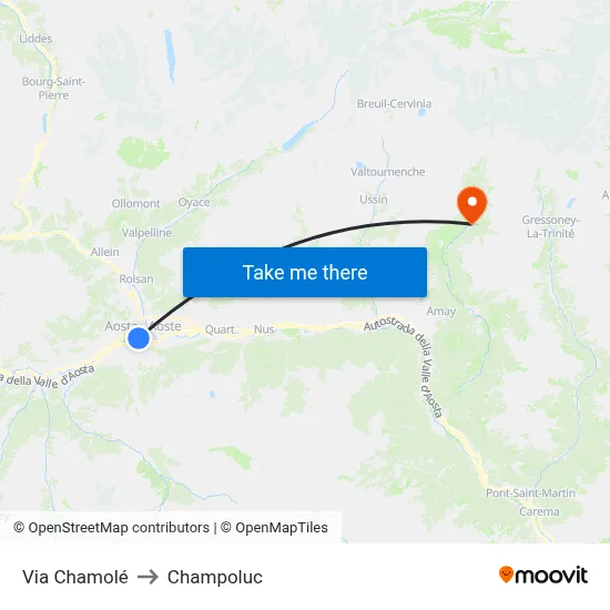 Chamolé Street to Champoluc map